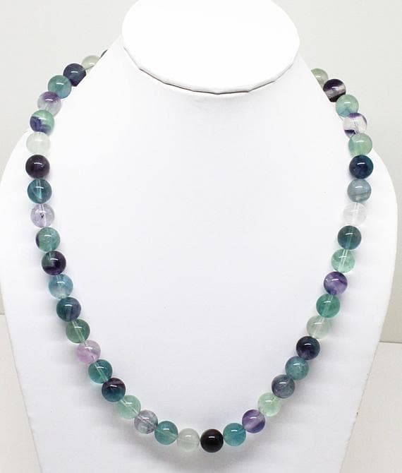 fluorite necklace round ball smooth 18'strand gemstone beads, jewelry supplies for jewelry making, bulk beads, for meditation jewellery for Reiki Healing  gemstone 10mm