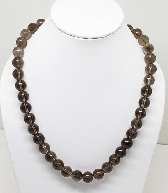 smocky quartz necklace round ball smooth 18'strand gemstone beads, jewelry supplies for jewelry making, bulk beads, for meditation jewellery for Reiki Healing  gemstone 12mm