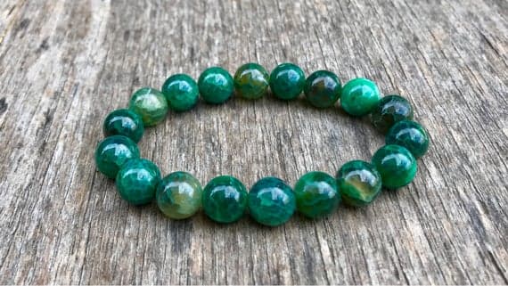 Personalized Gift 10mm Stretchable Green Green Agate Bracelet Round, Smooth 7" for mens, womens, gf, bf & Adult.