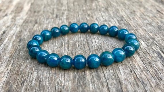Blush Jewelry 8mm Stretchable Blue Blue Apatite Bracelet Round, Smooth 7" for mens, womens, gf, bf & Adult.