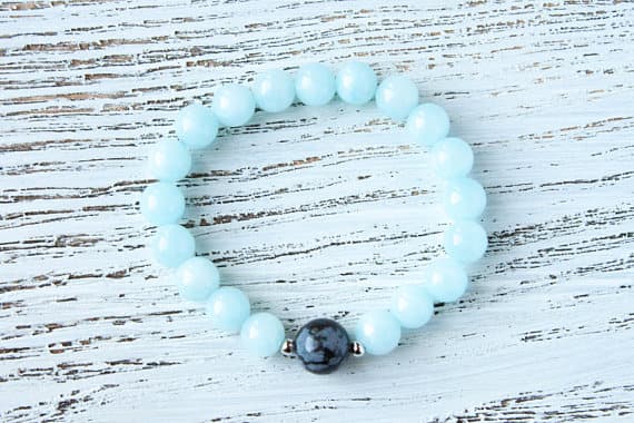 Yoga Bracelet Sterling Silver Fertility Bracelet Grounding Bracelet Moms Daughter Bracelet Cousins Gift Amazonite Bracelet Obsidian Bracelet 8mm  Code- WAR9196