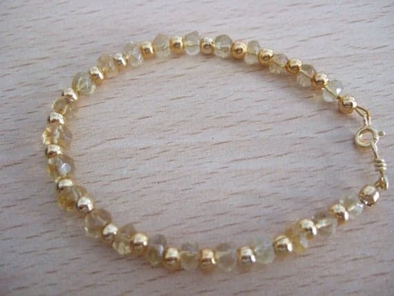 Natural Faceted Citrine Gem, November's Birthstone, with Gold Vermeil Beads 7" Bracelets 3-5mm Code- WAR6146