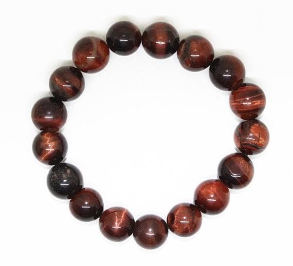 GRounding 12mm Stretchable red Red Tiger Eye Bracelet Round, Smooth 7.5" for mens, womens, GF, BF, Adults.
