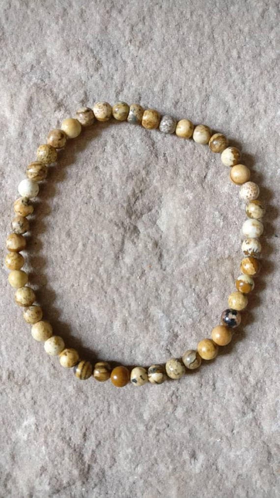 good luck gift 4mm Multi Colour Picture Jasper Stretchable Bracelet Round, Smooth 18cm for mens, womens, gf, bf and adults.