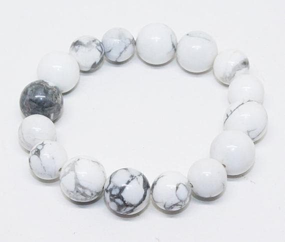 Bridesmaid Jewelry 8.5mm Stretchable white Howlite Bracelet Round, Smooth 7" for mens, womens, GF, BF, Adults.