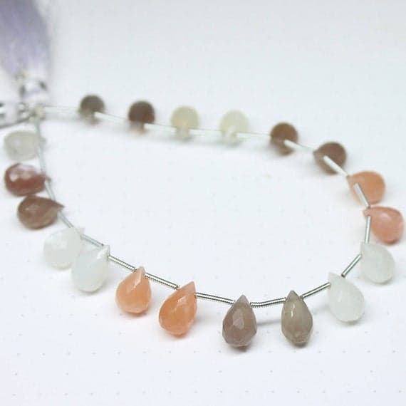 1 strand moonstone tear drop faceted 8'' long strand gemstone beads, jewelry supplies for jewelry making, bulk beads, for meditation jewellery for Reiki Healing  gemstone size 10mm to 11mm