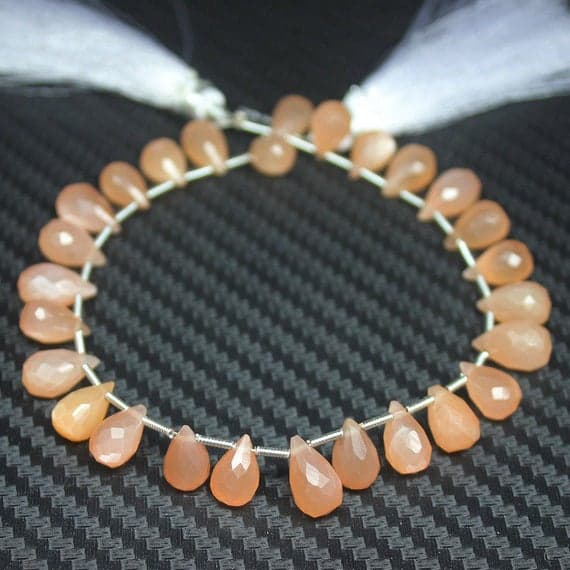 1 strand peach moonstone tear drop faceted 8'' long strand gemstone beads, jewelry supplies for jewelry making, bulk beads, for meditation jewellery for Reiki Healing  gemstone size 9mm to 11mm