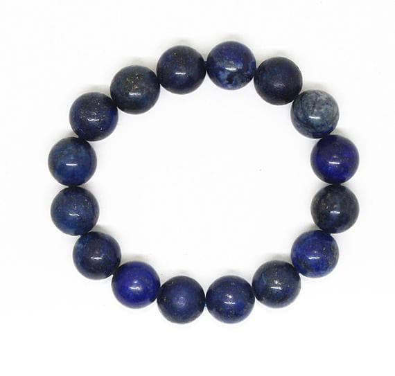 Dainty Slave Loose 12mm Stretchable blue Lapis Lazuli Bracelet Round, Smooth 7" for mens, womens, GF, BF, Adults.