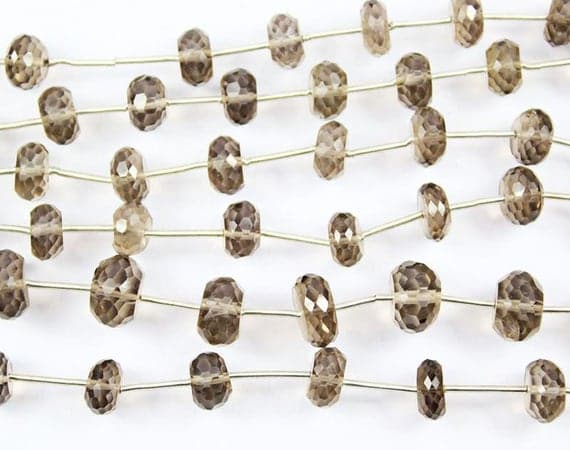 1 strand smocky quartz quartz rondelle faceted 7'' long strand gemstone beads, jewelry supplies for jewelry making, bulk beads, for meditation jewellery for Reiki Healing  gemstone size 8mm