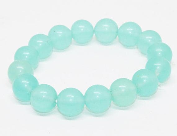 genuine chalcedony beaded bracelet round ball smooth 7.5'' long strand gemstone beads, jewelry supplies for jewelry making, bulk beads, for meditation jewellery for Reiki Healing  gemstone 12mm