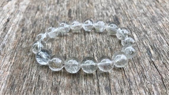 Bridesmaid Jewelry 9mm Stretchable White Rutilated Quartz Bracelet Round, Smooth 7" for mens, womens, gf, bf & Adult.