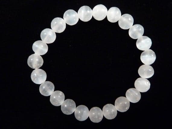 Jewelry Energy 8mm Stretchable White Selenite Bracelet Round, Smooth 7" for mens, womens, gf, bf & Adult.
