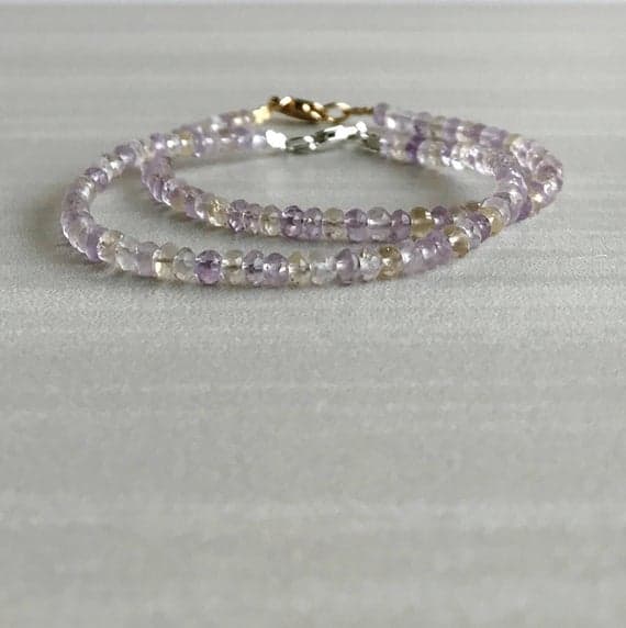 24k gold,925 stacking silver Bridesmaid Jewelry 3-4mm Multi Colour Ametrine Amethyst Citrine stacking Bracelet Rondelle, Faceted 18cm for mens, womens, gf, bf and adults.