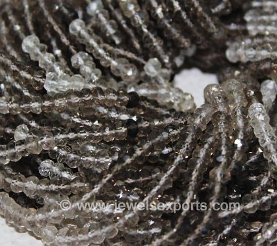 1 strand smocky quartz quartz rondelle faceted 14'' long strand gemstone beads, jewelry supplies for jewelry making, bulk beads, for meditation jewellery for Reiki Healing  gemstone size 4mm