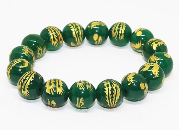 dragon green quartz handmade bracelet round ball carving cut 7.5'' long strand gemstone beads, jewelry supplies for jewelry making,  for meditation jewellery for Reiki Healing  gemstone 12mm