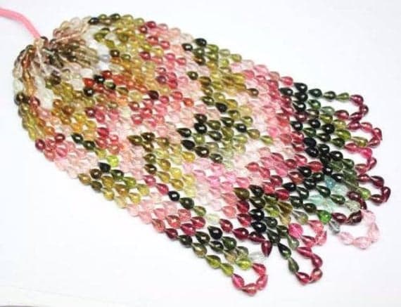 1 strand tourmaline tear drop faceted 16'' long strand gemstone beads, jewelry supplies for jewelry making, bulk beads, for meditation jewellery for Reiki Healing  gemstone size 7mm to 8mm