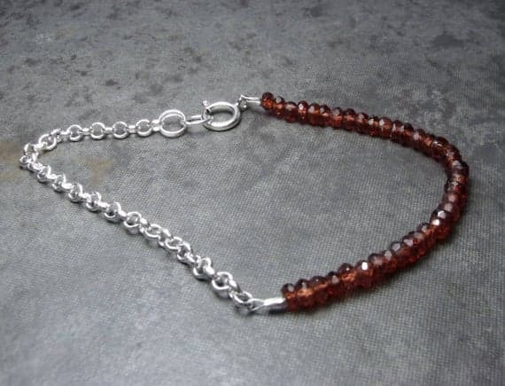 Red Garnet Faceted Rondelle Gemstone Sterling Silver Chain Stacking Bracelet 3-4mm Code- WAR6502