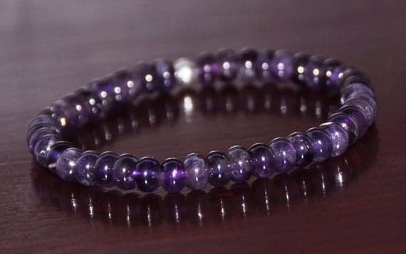 925 sterling silver Anxiety Relief Calming 6mm Purple Amethyst Stretchable Bracelet Rondelle, Smooth 18cm for mens, womens, gf, bf and adults.