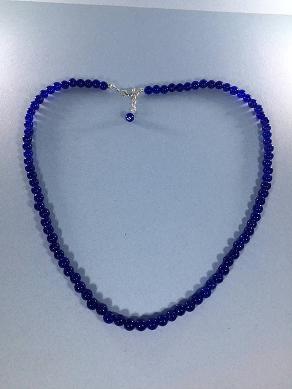 925 sterling Silver Bridesmaid Jewelry 4-5mm stacking Blue Blue Aventurine Necklace Round, Smooth 16" for mens, womens, gf, bf & Adult.