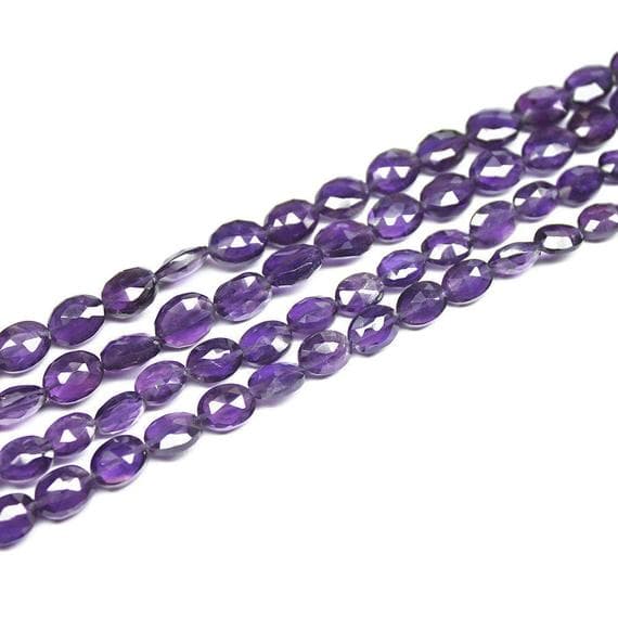 1 strand amethyst oval faceted 15'' long strand gemstone beads, jewelry supplies for jewelry making, bulk beads, for meditation jewellery for Reiki Healing  gemstone size 6mm to 7mm