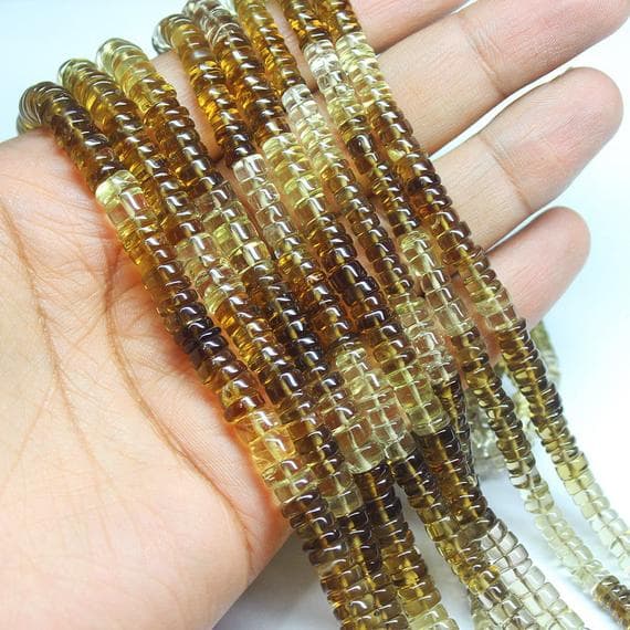 1 strand smocky lemon quartz rondelle smooth 14'' long strand gemstone beads, jewelry supplies for jewelry making, bulk beads, for meditation jewellery for Reiki Healing  gemstone size 5mm