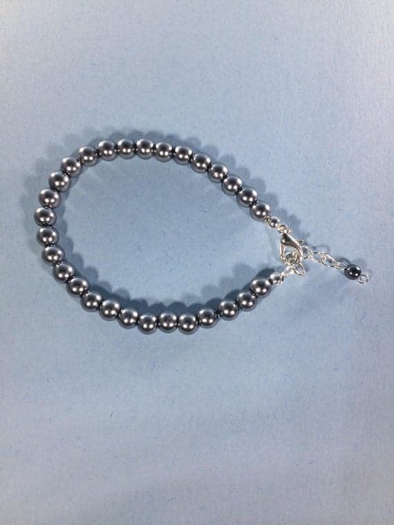 925 sterling Silver Wholesale 4-5mm stacking Black Black Pearl  Bracelet Round, Smooth 7" for mens, womens, gf, bf & Adult.