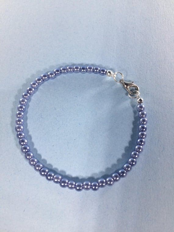 925 sterling Silver Natural 4-5mm stacking Blue Blue Pearl  Bracelet Round, Smooth 7" for mens, womens, gf, bf & Adult.