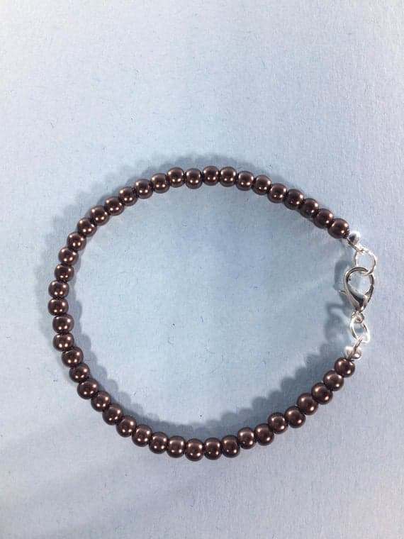 925 sterling Silver Anniversary Gift 4-5mm stacking Brown Brown Pearl  Bracelet Round, Smooth 7" for mens, womens, gf, bf & Adult.