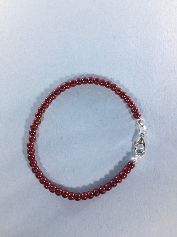 925 sterling Silver Galaxy Jewelry 4-5mm stacking Red Red Pearl Bracelet Round, Smooth 7" for mens, womens, gf, bf & Adult.