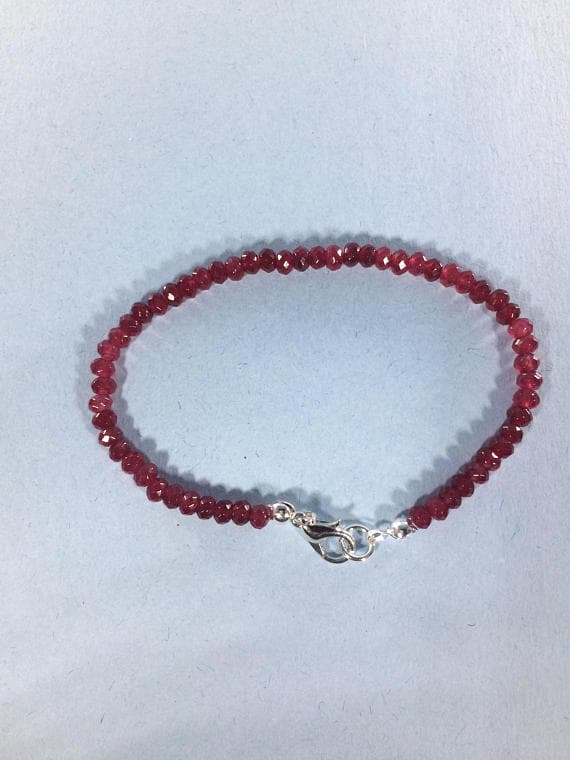 925 sterling Silver top quality 4-5mm stacking Red Natural Ruby  Bracelet Rondelle, Faceted 7" for mens, womens, gf, bf & Adult.