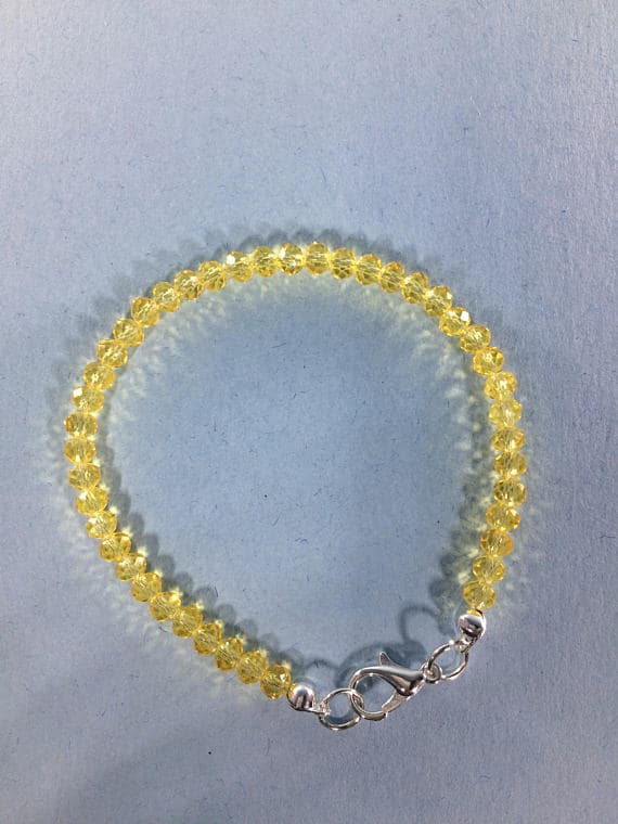 925 sterling Silver Anniversary Gift Silver Helling 6-7mm stacking Yellow Natural Yellow Sapphire  Bracelet Rondelle, Faceted 7" for mens, womens, gf, bf & Adult.