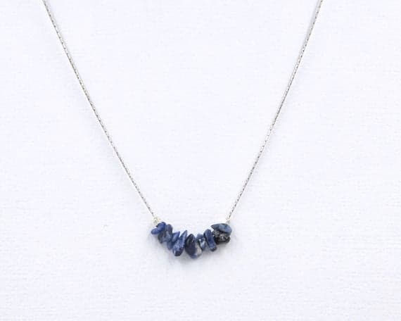 925 sterling Silver Anniversary Gift 4x6mm stacking Blue Sodalite Necklace Chips, Smooth 16" for mens, womens, gf, bf & Adult.