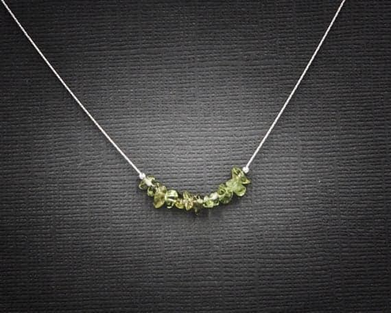 925 sterling Silver Blush Jewelry 4x6mm stacking Green Peridot Necklace Chips, Faceted 16" for mens, womens, gf, bf & Adult.