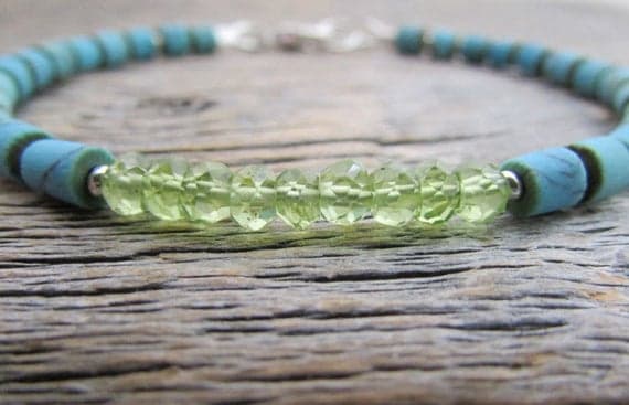 AAA++ Rare Quality August Birthstone Bracelet, Peridot Bracelet, Turquoise Bracelet, Peridot Jewelry, Bead Bracelet, Stack Bracelet, Gem Bracelet, August Gift 3.5-4mm 7" Strand. Code- TJH363