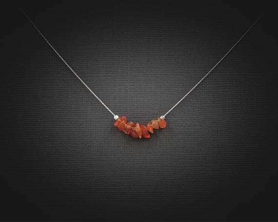 925 sterling Silver Bridesmaid Jewelry 4x6mm stacking Orange Raw Carnelian  Necklace Chips, Faceted 16" for mens, womens, gf, bf & Adult.