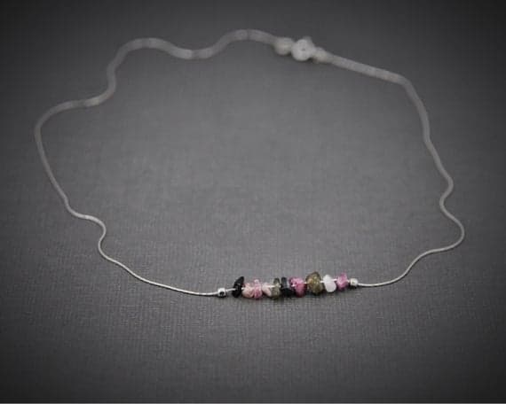 925 sterling Silver Wholesale 4x6mm stacking Multi Tourmaline Necklace Chips, Smooth 16" for mens, womens, gf, bf & Adult.