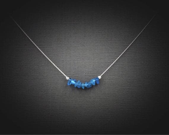 925 sterling Silver Galaxy Jewelry 4x6mm stacking Blue Apatite Necklace Chips, Smooth 16" for mens, womens, gf, bf & Adult.