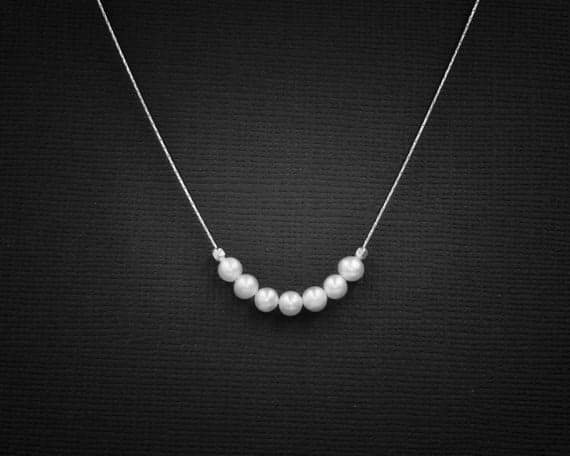 925 sterling Silver Jewelry Energy 4mm stacking White Pearl Necklace Round, Smooth 16" for mens, womens, gf, bf & Adult.