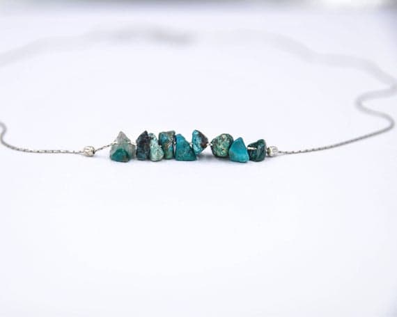 925 sterling Silver Unique Wedding Gift 4x6mm stacking Blue Chrysocolla Necklace Fancy, Smooth 16" for mens, womens, gf, bf & Adult.