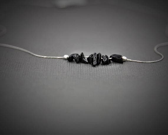 925 sterling Silver Anxiety Relief Calming 4x6mm stacking Black Black Spinel  Necklace Chips, Faceted 16" for mens, womens, gf, bf & Adult.