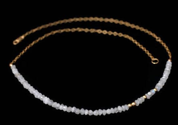 24k gold Plated memorial gift Gold HELLING 3-4mm stacking White Moonstone Necklace Rondelle, Faceted 16" for mens, womens, gf, bf & Adult.