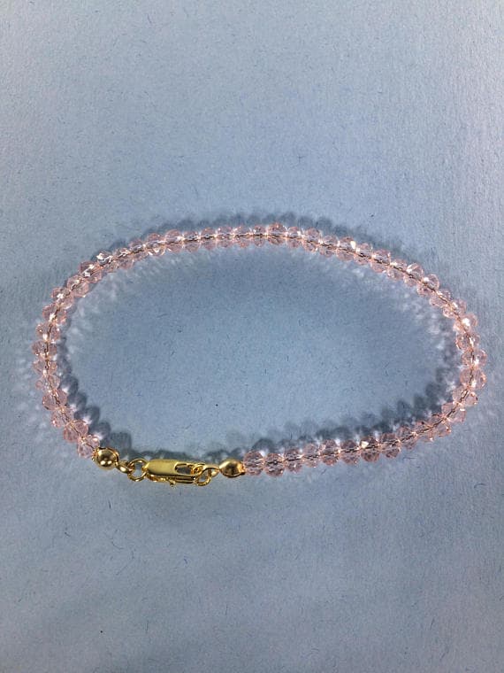 24k gold Plated Artisan Loose 5-6mm stacking Pink Pink Quartz Bracelet Rondelle, Faceted 7" for mens, womens, gf, bf & Adult.