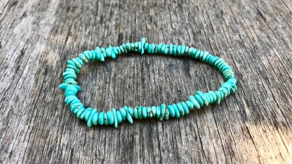 Anniversary Gift 5-10mm Stretchable Blue Turquoise Bracelet Chips, Smooth 7" for mens, womens, gf, bf & Adult.