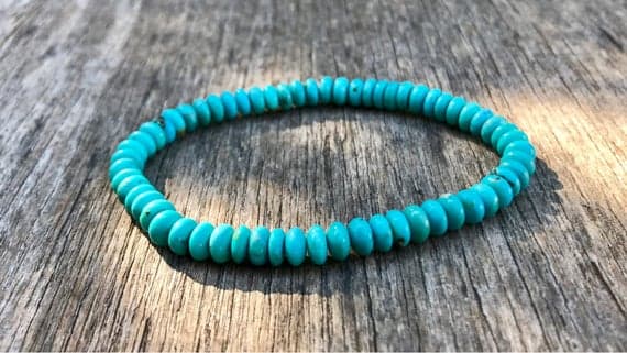 Unique Wedding Gift 6mm Stretchable Blue Turquoise Bracelet Rondelle, Smooth 7" for mens, womens, gf, bf & Adult.