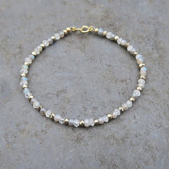 925 sterling Silver Wholesale 3-4mm stacking Gray Moonstone & Labradorite  & Pyrite Bracelet Rondelle, Faceted 7" for mens, womens.