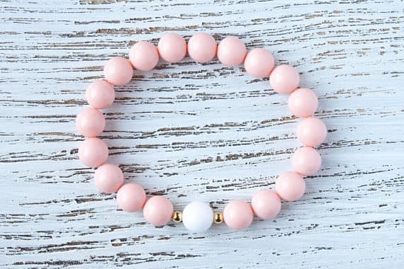 Womens Beaded Bracelet Daughter Bracelet Sterling Silver Mother Bracelet Cute Pink Bracelet Gold Yoga Bracelet Sister Bracelet Gift for Her 8mm  Code- WAR9197