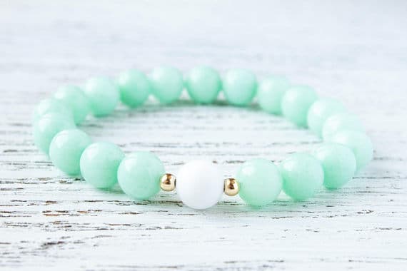 Moms Bracelet Womens Bracelet Sterling Silver Mint Bracelet Girlfriend Bracelet Gold Beads Cousins Bracelet Princess Bracelet Gift for Her 8mm  Code- WAR9195