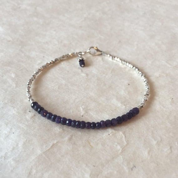 Blue Sapphire Karen Hill Tribe Thai Silver Beaded Bracelet with Dangle, Sundance Style, Boho Stack Bracelet, Layering Bracelet 4mm Code- WAR6472