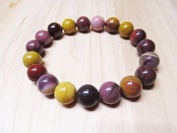 memorial gift 10mm Stretchable Multi Mookaite Jasper Bracelet Round, Smooth 7.5" for mens, womens, GF, BF, Adults.