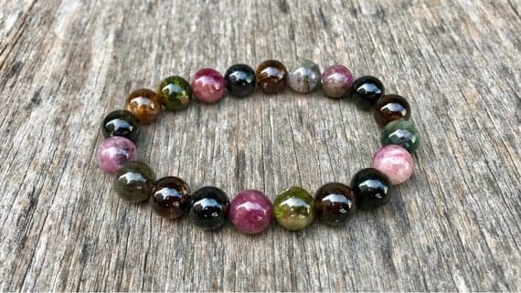 Natural 10mm Stretchable Multi Multi Color Tourmaline Bracelet Round, Smooth 7.5" for mens, womens, gf, bf & Adult.